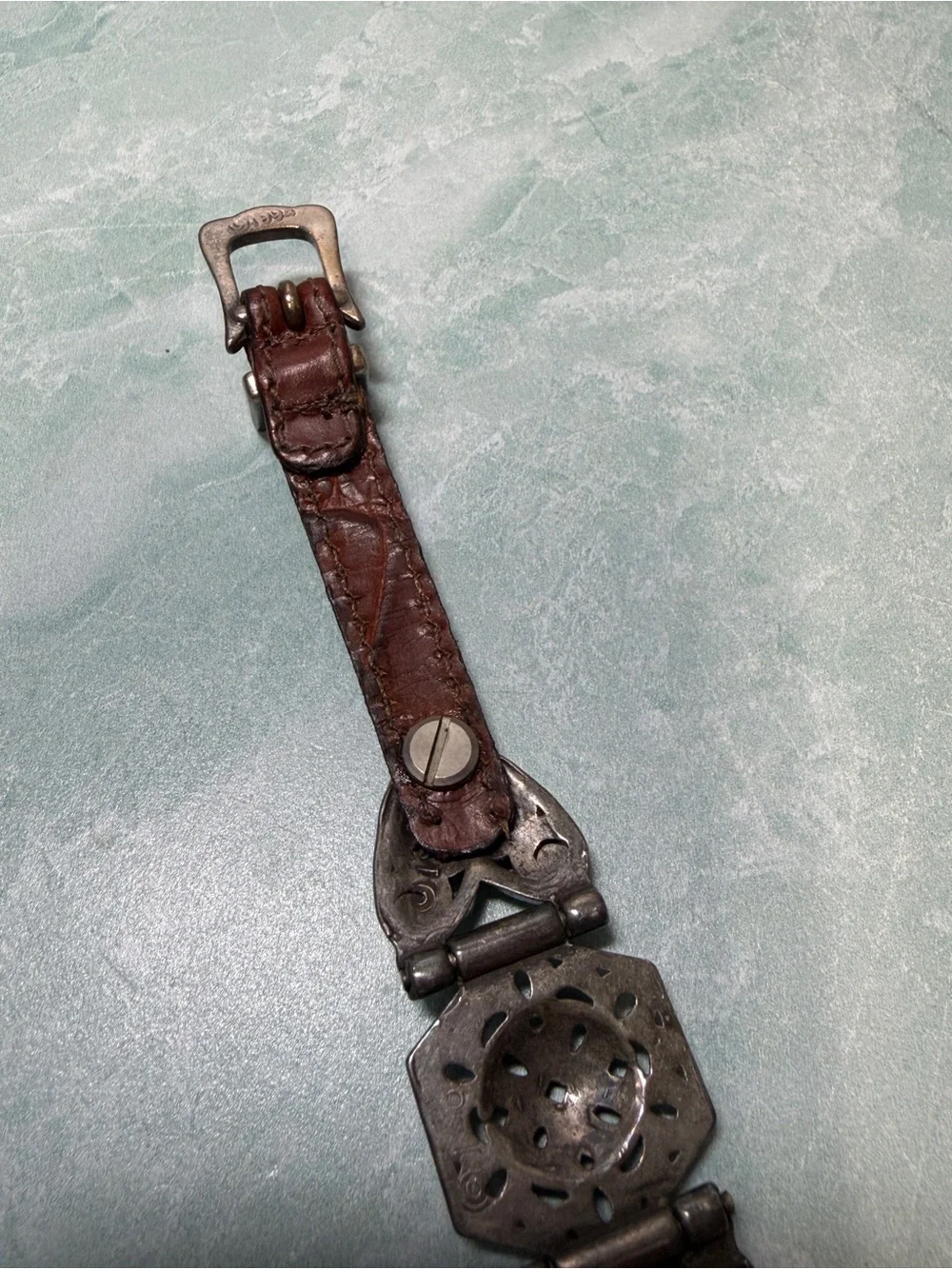 Brighton brown leather bracelet with silver tone heart detail belt style